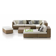 DE- (10) Mobiliário de sala de estar conjunto de sofá de rattan com sofá-cama
